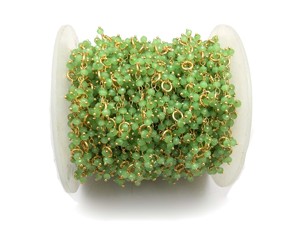 Prehnite Chalcedony Gemstone Faceted Rondelle Shape Wire Wrapped Gold Plated Beaded Rosary Thick <b>Chain</b> - Product Image 6