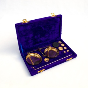 กระทะทองเหลืองตกแต่งทะเลขนาดเล็ก20กรัม,ตาชั่งในกล่องกำมะหยี่ไม้ - Product Image 3