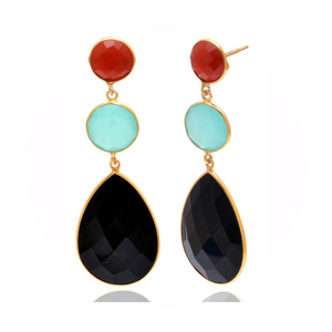 Vente en gros de boucles d'oreilles pendantes en argent sterling 925 avec onyx noir plaqué or merveilleux bijoux de mode flashy femmes filles mariages - Product Image 1