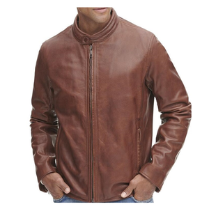 Chaqueta de Cuero Marrón Clásica para Motociclistas, Suave, Transpirable, Impermeable, de Secado Rápido, Ajuste Cómodo, Mangas Completas, Cierre Frontal, para Invierno - Product Image 1