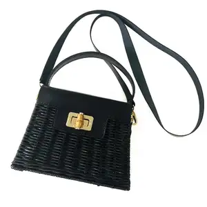 Hot vintage black rattan handbag from Vietnam