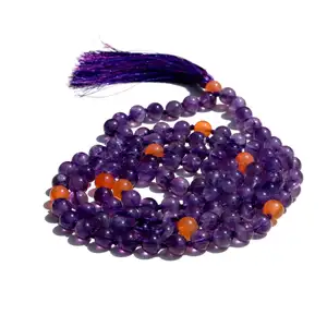 High grade Amethyst Carnelian 108 Mala Beads Long Mala Necklace Yoga Jewelry Handcrafted Gemstone Jewelry Necklace