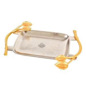 Bandeja de servicio de acero inoxidable martillado de latón, diseño de hojas de artesanía de la mejor calidad del fabricante indio - Product Image 1