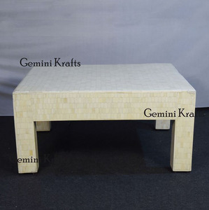 Table basse carrée avec incrustation d'os, meubles indiens - Product Image 2