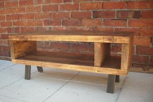 Venta directa de fábrica Muebles modernos Mueble de TV de madera maciza con patas de metal, Soportes de TV para sala de estar, Unidad de TV - Product Image 3