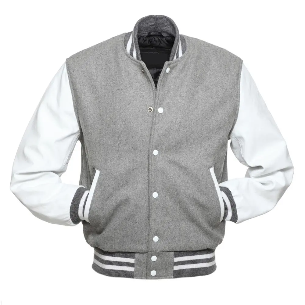 Wool with Genuine Cowhide Leather Sleeves / Wool Varsity Jacket / Wool with Genuine Sheep Leather