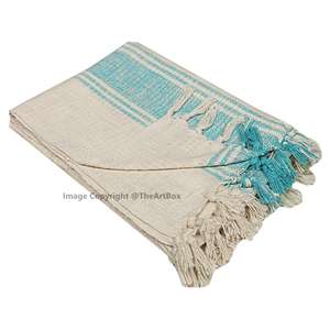 Handmade Bohemian Cotton Sofa <b>Throw</b> Blanket Custom Size Bed Cover with <b>Tassels</b> Hand-Loomed Woven Block Print for Home Use - Product Image 4