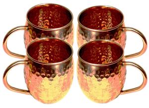 Set of 4 Pcs Hammered Finished <b>Copper</b> Moscow Mule Mug With Brass <b>Handle</b> <b>Copper</b> Straw for Bar Restaurant & Kitchen Use - Product Image 3