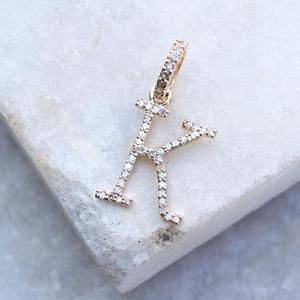 ขายส่งร้อนขายล่าสุดมาถึง14K สีเหลืองทองของแท้ Pave Diamond Initial K Charm จี้ - Product Image 3