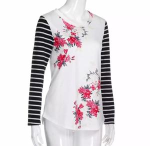 MOQ bajo con precio barato de las mujeres de manga larga con estampado floral suelto Casual Home Wear Tops camiseta colección de Bangladesh - Product Image 4