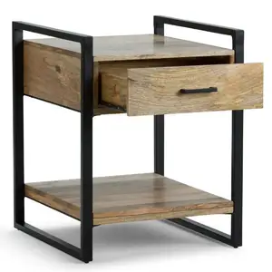 Modern Industrial Retro Style Bedside, Rustic Metal Wood 1 Drawer Bedside, Wonderful Wooden Bedroom Nightstand