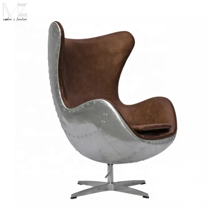 Klassisches italienisches Design Wohnzimmer Aviator Möbel Spitfire Drehbarer Leder Lounge Chair mit Aluminium Rückseite