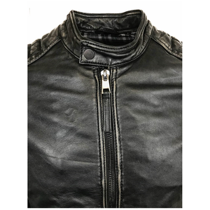 แจ็กเก็ตหนังนักแข่งรถชายคลาสสิกสีดำ/สีเบจสำหรับฤดูหนาวเสื้อแจ็กเก็ตแฟชั่นสำหรับนักขี่มอเตอร์ไซค์ - Product Image 2