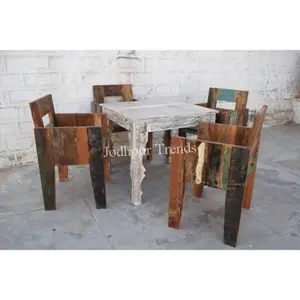 Reclaimed Solid Wood Rustic Polish 4 Seater Dining Table Set