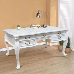 Escritorio con estilo francés, hecho a mano y madera de caoba sólida Color blanco - Product Image 1