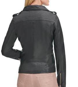 Nuevas camisetas de moda de otoño para mujer, venta al por mayor, chaqueta de cuero de motocicleta de piel de oveja negra con cremallera, prendas de vestir exteriores de talla grande - Product Image 5