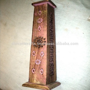 Brûleurs de bâtons d'encens de modèle de tour carrée sculptée en bois de manguier pour la vente en gros de parfum d'intérieur d'Inde - Product Image 3