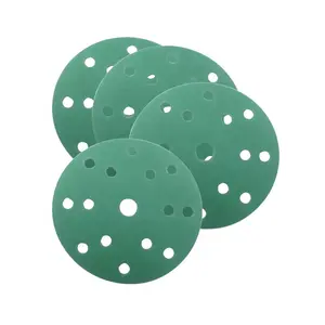 6 Inch 15 holes green film sanding disc with hook and loop 120 grit for metal stainless steel polishing