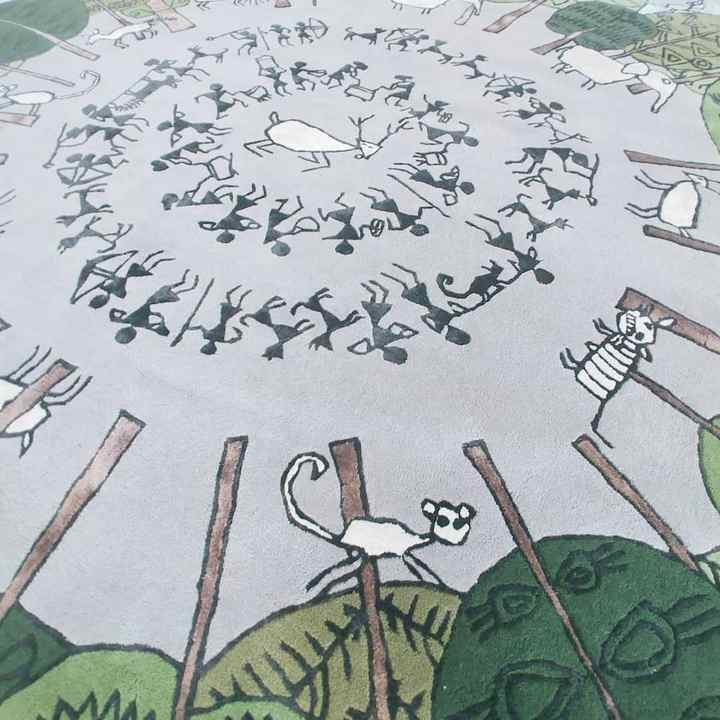 Luxury Anti-Slip Wool Hand Tufted Modern Rug Indian Folklore Forest Scene Decorative Pet Area Rugs Sets for Office Living Hotel