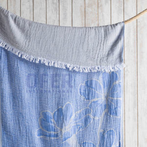 Flora-Serviette turque bleue 100% coton-Couverture de plage de pique-nique, couvre-lit, serviette tissée Jacquard à usage multiple. - Product Image 3
