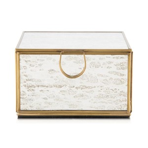 Golden Brass <b>Mirrored</b> Jewelry Box With Handle Storage Organizer - Product Image 1