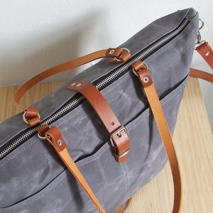 กระเป๋าโท้ทผ้าแคนวาสแวกซ์ขนาดใหญ่สำหรับผู้หญิงกระเป๋าสะพายไหล่ใส่แล็ปท็อปแบบลำลองมีด้ามจับ2ข้าง PBO-0001 - Product Image 3