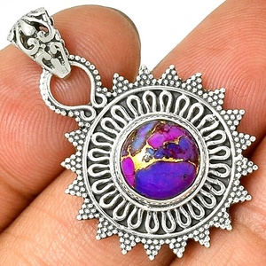 Colgante llamativo de Plata de Ley 925, joyería hecha a mano, colgante de plata con piedras preciosas turquesa de cobre púrpura, joyería fina ODM OEM - Product Image 5