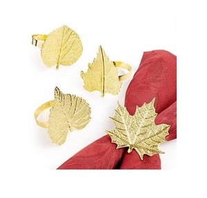 Anneaux de serviette de couleur or de conception classique anneaux de tissu de serviette en forme de feuille de qualité supérieure au prix le plus bas - Product Image 6