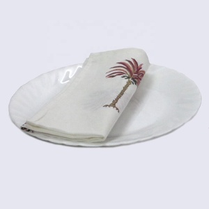 Servilletas de mesa ecológicas de alta durabilidad de algodón puro 100% de tendencia más nuevas, bloque hecho a mano impreso, palmera Rosa bordada - Product Image 1