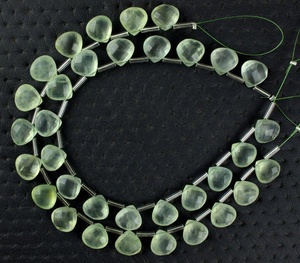 Cuentas de Briolette con forma de corazón, piedras preciosas naturales, Prehnita, fabricación de joyas, cristal de piedra - Product Image 2