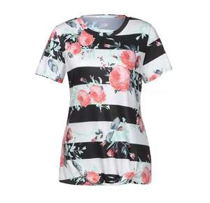 Camiseta de manga corta con estampado Floral para mujer, remera informal holgada para colección en línea de Albania - Product Image 1