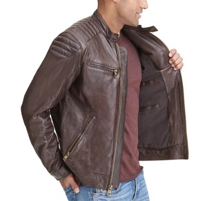 Veste en cuir à épaules matelassées Veste de moto de style motard en cuir véritable Vêtements d'extérieur à la mode classiques - Product Image 6