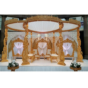Mandap de boda de madera de aspecto clásico, estilo pavo real, Mandap DE BODA único, dorado - Product Image 1