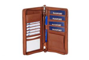 Organizador de pasaporte y documentos de viaje con cremallera, billetera de viaje de cuero genuino, útil - Product Image 2