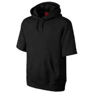 Short Sleeve Fleece Hoodie in Black