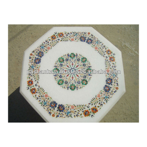 Tableros de Mesa de Centro con Incrustaciones de Piedras Semipreciosas de Mármol Blanco - Product Image 1