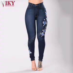 Viky lourde — pantalon en Denim brodé pour femme, Jeans taille haute, mode, vente en gros, nouvel arrivage 2019