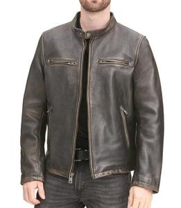 Chaqueta de cuero negro para hombre hecha con material de cuero real con cremallera frontal completa y forro interior para comodidad de invierno - Product Image 2