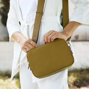 Sac à bandoulière en cuir véritable pour femmes, sac pour appareil photo à Double fermeture éclair - Product Image 2