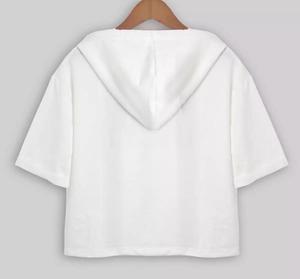 เสื้อยืดคอกลมสวมหัวสำหรับผู้หญิงเสื้อยืดกีฬาลำลองแห้งเร็วผ้าถักลาย3D แขนสั้นมีฮู้ดเป็นมิตรกับสิ่งแวดล้อม - Product Image 2