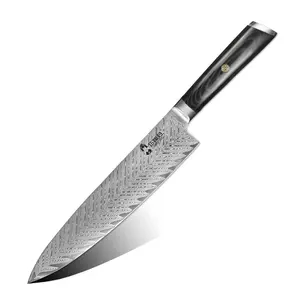 Grandsharp — couteau de cuisine japonais damas 8 ", manche en acier, ustensile de Chef intelligent