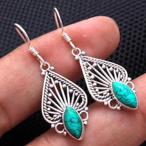 Cazip yeşil oniks carnelian mavi safir turkuaz taş küpe 925 ayar gümüş takı kadınlar Dangle küpe - Product Image 6