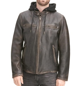 Chaqueta de cuero negro para hombre hecha con material de cuero real con cremallera frontal completa y forro interior para comodidad de invierno - Product Image 5