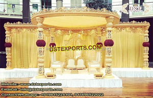 Mandap de tres pilares para boda, fibra tallada, indio, diseño decorativo - Product Image 5