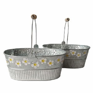 Juego VINTAGE de 2 flores ovaladas para jardín, maceta de flores de diseño clásico, maceta ovalada decorativa de METAL - Product Image 4