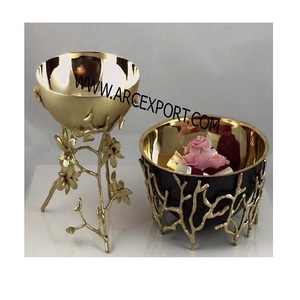Different Designs Metal Gleaming Serving <b>Bowl</b> Adorned With Elegant Sprigs Decoration Fancy Candy and Food Server Ware <b>Bowls</b> - Product Image 1