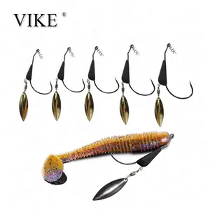 10pcs Fishing Weighted Worm Hooks Soft Plastics Lures Jig Head