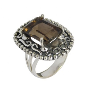 Anillo Vermeil Eternity de moda para mujer Hermosa Plata de Ley 925 con anillos de cuarzo ahumado natural - Product Image 1