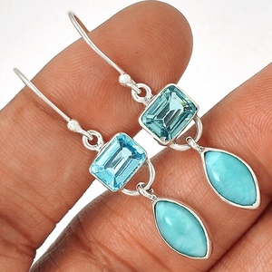 Amazing 925 Sterling Silver Larimar <b>Blue</b> Topaz <b>Earrings</b> Jewelry - Product Image 1