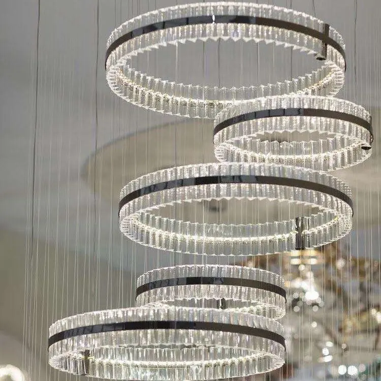 Round Luxury Crystal Pendant Lighting Modern LED Chandelier for Hotel Lobby